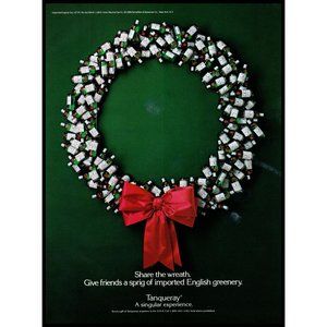 1988 Tanqueray Gin Vintage Print Art Mini Bottle Christmas Wreath Wall Art Photo
